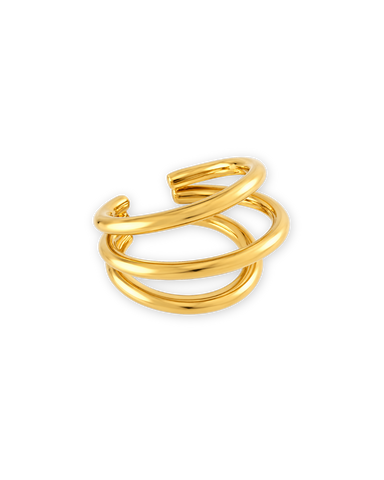 Goldener Ear Cuff JUNA mit dreireihigem Design – Ohrklemme ohne Ohrloch von eunoia